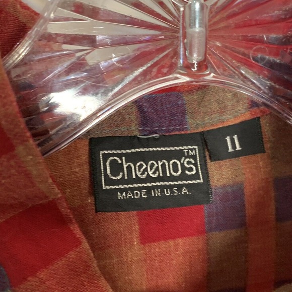 Vintage Cheenos Womens Blouse Shirt Size Medium Red Plaid Neck Bow Button Up - Picture 4 of 9